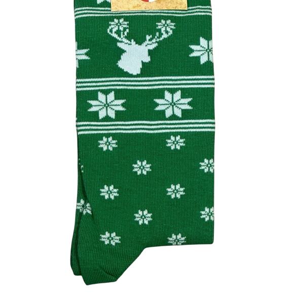 NWT Brown Dog Socks Let It Snow Socks Mens L Green Snowflake Deer Holiday Winter - Picture 3 of 6